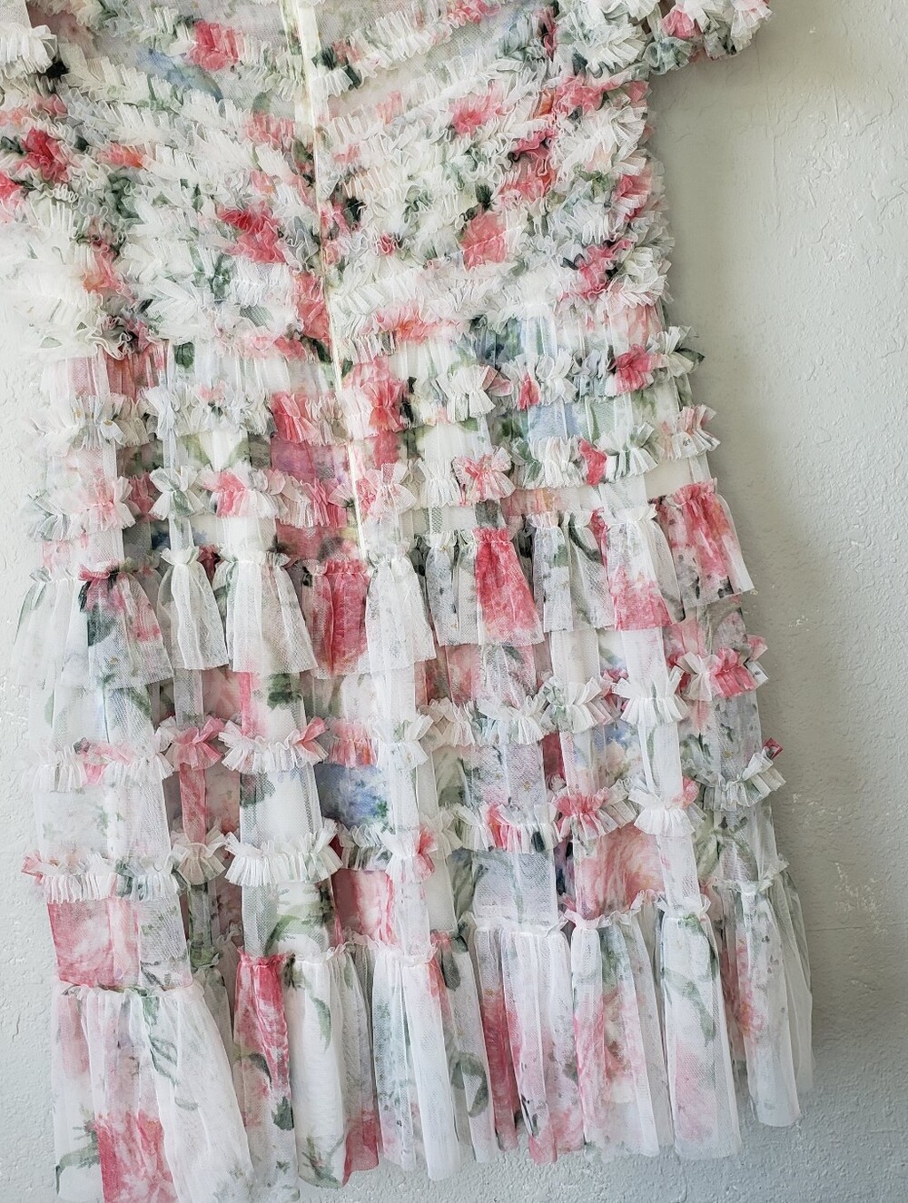 Needle & Thread Sweet Posy Ruffle Mini Dress Pink Floral Textured Romantic - Picture 11 of 14